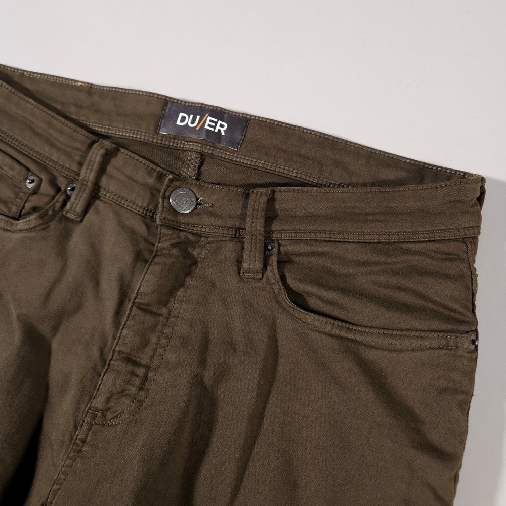 DU/ER Slim Fit Pants Mens 33x30 Brown N2X Performance Trousers MFNS1001